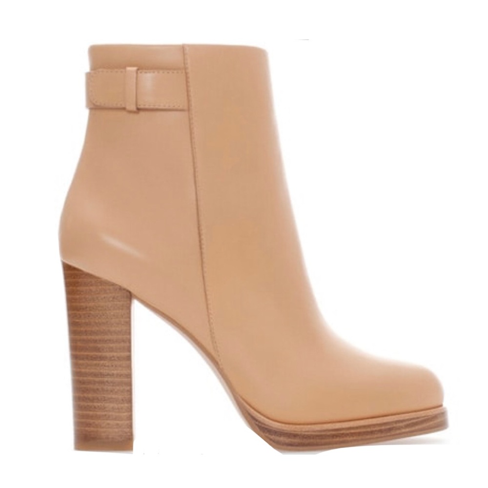 ZARA Nude Over Ankle Shaft Leather heel Boot